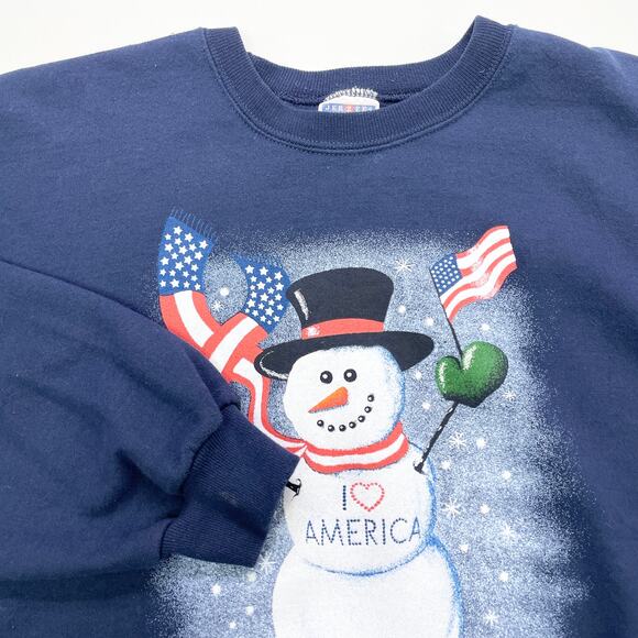 Jerzees Nublend Womens XL Patriotic Snowman Sweatshirt Winter Flag Dark Blue - Picture 7 of 8